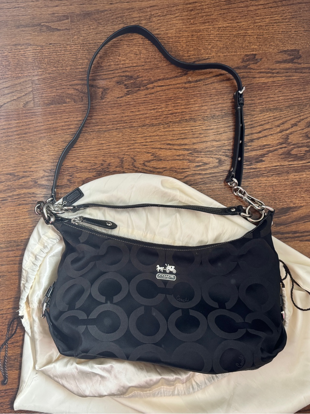 Coach Madison Op Art Sateen Hailey Convertible Hobo Bag Black Y2k